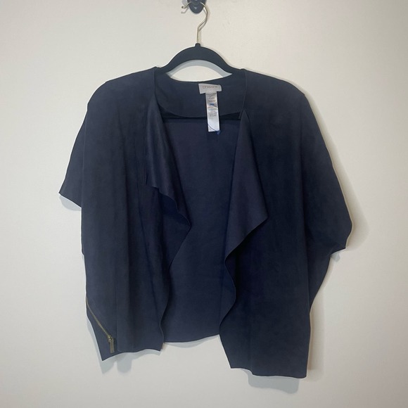 Chico's Sweaters - Chico's Women's Faux Suede Open Front Short Sleeve Cardigan Navy size 3